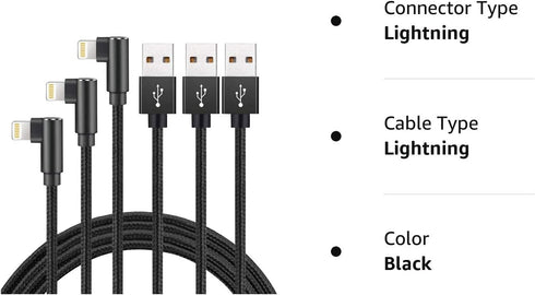 Hi-Mobiler Fast Charging Cable, 3ft Right Angle Cable,3 Pack Nylon Braided Fast Speed Data Sync Charging Cord Powerline Compatible with Phone 13/1...