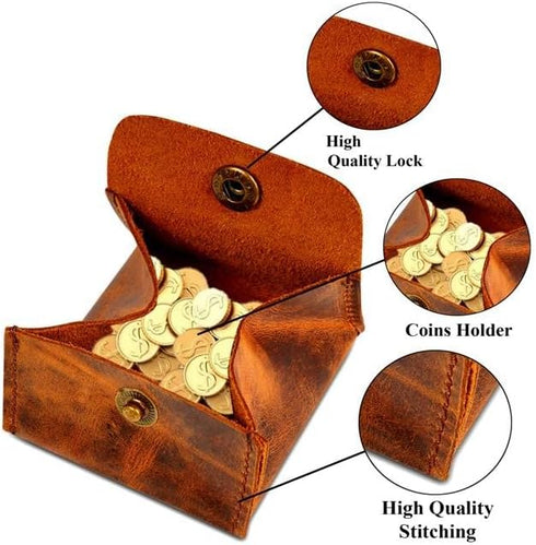Leather coin pouch | Moon Pocket Coin Case | Genuine Leather Squeeze Coin Purse | Pouch Change Holder | Purse Wallet for Men & Women Handmade Vint...
