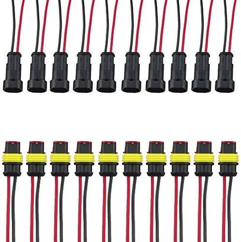 ESUPPORT 2 Pin Way Car Auto Waterproof Electrical Connector Plug Socket Kit with Wire AWG Gauge Marine Pack of 10...
