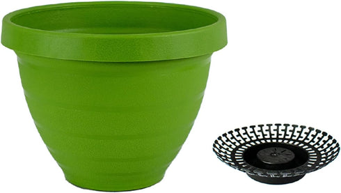 The HC Companies 10 Inch Rings Planter with Self Watering Disk - Lightweight Indoor Outdoor Plastic Plant Pot for Herbs and Flowers, Green...