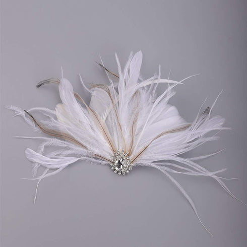 Bridal 1920s Flapper Feather Hair Clip Pin Crystal White Feather Roaring 20s Headpiece Prom Party Festival Hair Jewelry for Women...