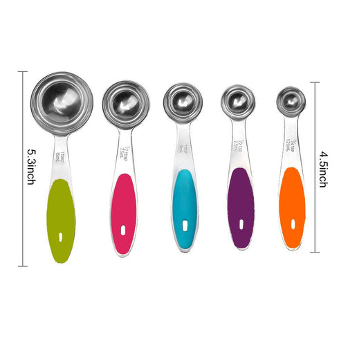 Fsdifly-Stainless Steel Measuring Spoons 5 Piece Stackable Set - Measuring Set for Cooking and Bakin (A)...