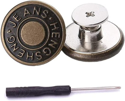 15 Sets Replacement Jeans Buttons, 17mm No-Sew Nailess Removable Metal Jeans Button Replacement Repair Combo Thread Rivets and Screwdrivers...