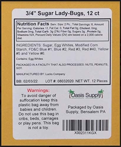Lucks Ladybug Sugar Decorations Dec-on for Cupcakes Cakes decorations 24 Pk...