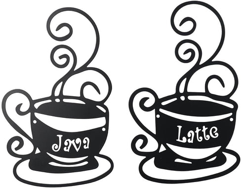 gifthub 4 Pieces of Coffee Logo Metal Wall Decoration, Metal Wall Decoration Art Coffee Shop Kitchen Black Coffee Cup Decoration Letter Iron Handi...