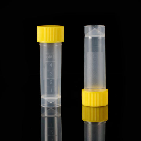 Eowpower 80pcs 5ml Flat Bottom Plastic Graduated Vial Tube with Screw Caps, Small Test Sample Bottles with Lid (Yellow)...