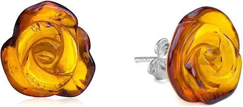 Ian and Valeri Co. Amber Sterling Silver Carved Rose Stud Earrings....