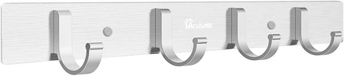 Wall Mount Coat Hook, 4 Hooks Aluminum Alloy Coat Hangers Rack Robe Hat Clothes Hook Wall Coat Rack Hooks Silver...