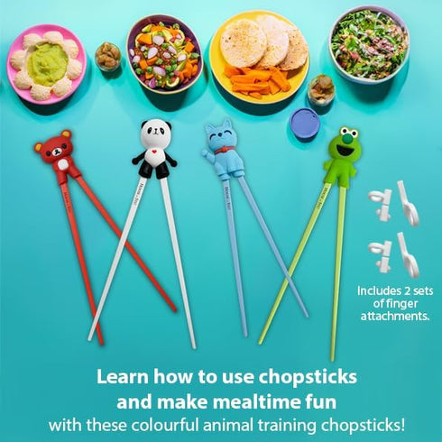 Kids Training Chopsticks for Toddlers, Kids and Adults – Removable Finger Helpers, Animal Design, BPA-Free, Dishwasher-Safe (Animals 4-Pack)...