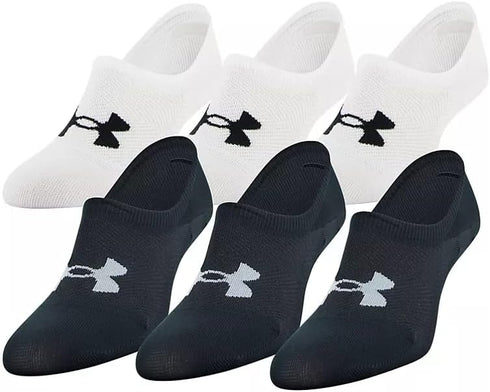 Under Armour Women's 6 Pack Essential Ultra Low Socks, Medium, Black/White...