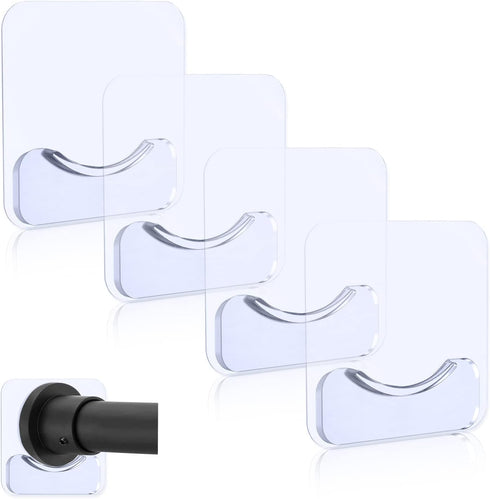 Adhesive Shower Curtain Rod Holder, 4 Pcs Tension Rod Holders, No Drilling | Invisible Rod Retainer, Transparent Wall Mount Holder for Shower Curt...