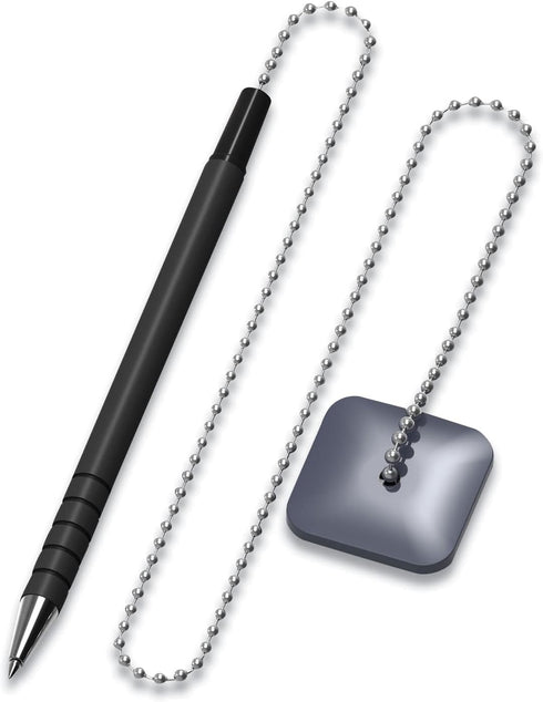 1InTheOffice Pen with Chain 7mm, Security Pen with Adhesive Pad, Desk Pen with Ball Chain for Business Counter, Black, (8/Pack)...