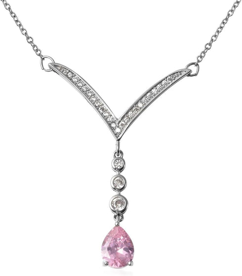 SHOP LC Bridesmaid Pink Jewelry Set for Women Earrings Necklace Cubic Zirconia CZ Platinum Plated Wedding Gifts for Women 18" Birthday Gifts...
