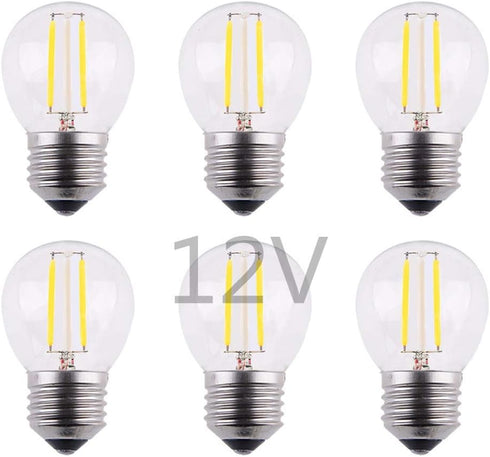 Low Voltage Mini Globe LED Bulb, AC 12V / DC 12V Input, 2W 200Lm, Dimmable with 12V DC Dimmer, E26 Base, Warm White Light, 25W Incandescent Replac...