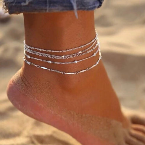 LEXODY Silver/Gold Anklets for Women, Sterling Silver Evil Eye Ankle Bracelets for Women Trendy Dainty Waterproof Anklets Set Adjustable Layered A...