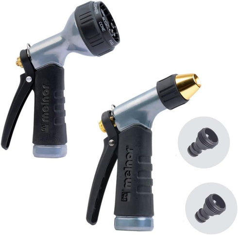 Melnor 65091-AMZ Dual Pack Metal Nozzles with QuickConnect Product Adapter Set, Multi-Pattern and Adjustable, Black, Silver...