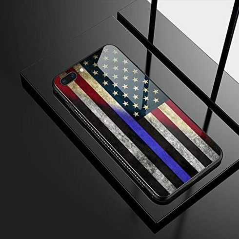 Compatible with iPhone SE 2022/2020/7/8 Case - Thin Blue Line American Flag Pattern with Soft TPU Bumper Protection...