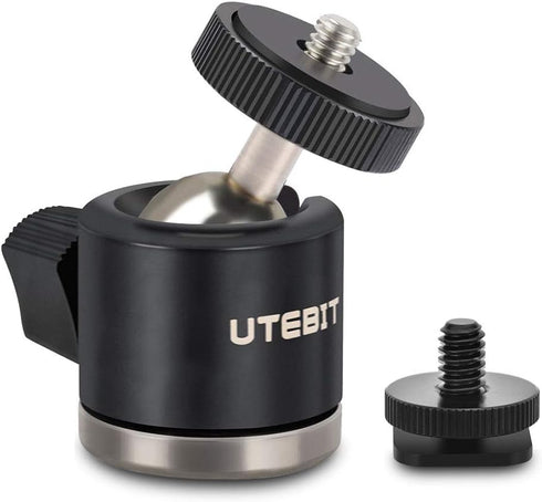 UTEBIT Mini Ball Head, Tripod Head with 1/4" hot Shoe, 360° Rotatable Ball Heads Camera Mount Adapter, Aluminium 20mm Ballhead Compatible with Tri...