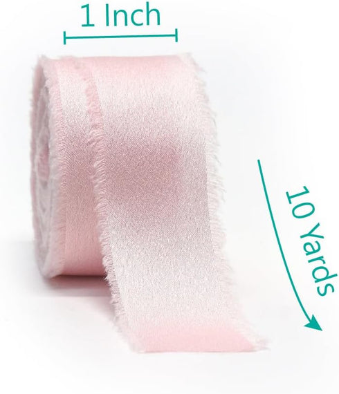 CT CRAFT LLC Frayed Satin Silk Ribbon 1" x 10 Yards x 3 Rolls Blush Pink Dusty Rose Light Coffee for Christmas Home Decor Gift Wrapping DIY Crafts...