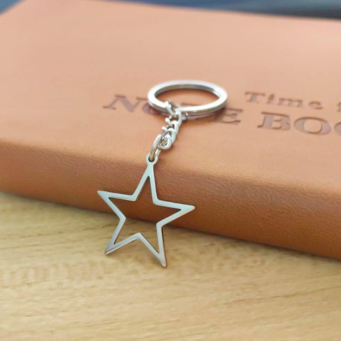 Silver Hollow Star Keychain Pendant Keyring Long Distance Friendship Jewelry for Men Women...
