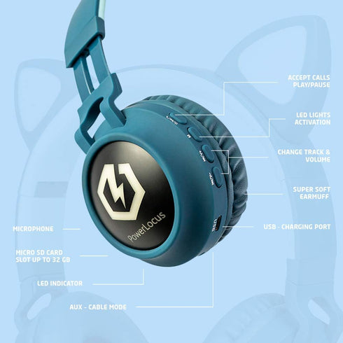 PowerLocus Bluetooth Headphones for Kids, Wireless Bluetooth Headphones, Kid Headphones Over Ear with LED, Foldable Headset with Mic,Volume Limite...