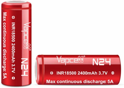 Vapcell 3.7V 2400mah Flat Top 18500 5A Discharge Li-on IMR Rechargeable Lithium Battery 2pcs...