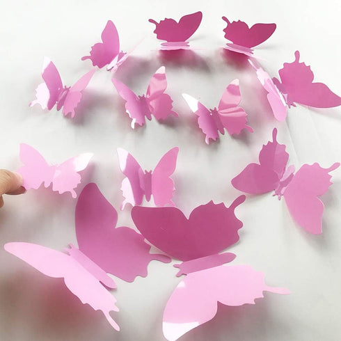 3D Pink Butterfly Wall Stickers 24 pcs Removable Mural Stickers Wall Stickers Decal for Home and Room Decoration Kids Room Bedroom Decor Living Ro...