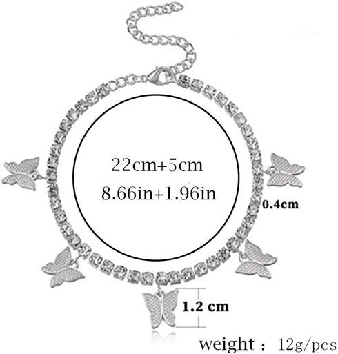 Butterfly Crystal Anklets Women Sparkly Diamond Ankle Bracelets Butterflies Pendant Bracelet Rhinestone Foot and Hand Chain Jewelry (Silver)...