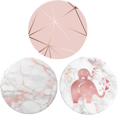 Multi-Functional Grip Mobile Phone Stands and Finger Holder (3 Pack) - Pink Geometric Pattern Rose Gold Marble Heart Elephant...