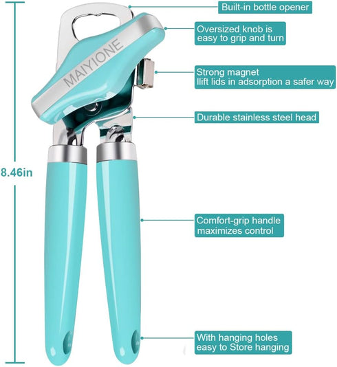 Safe Cut Can Opener Manual handheld, No-Trouble-Lid-Lift Can Opener with Magnet, Built in Bottle Opener, Stainless Steel Sharp Blade, Heavy Duty a...