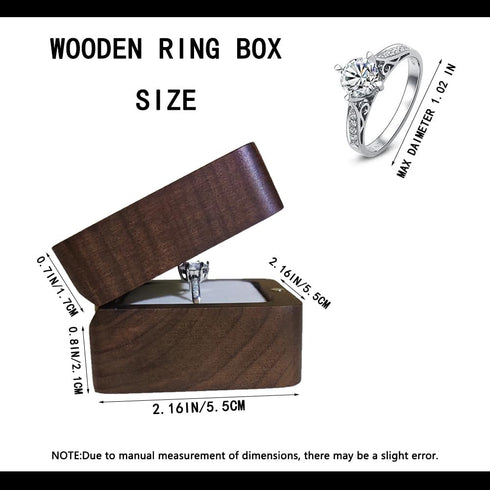 Wooden Ring Box, Personalized Engagement Ring Box Wedding Day Square Ring Box Holder Single Slot Rustic Ring Storage Box (Black)...