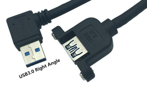Panel- Mount USB 3.0 Extension Cable, Haokiang 1 ft/30cm 90 Degree Right Angle USB 3.0 Type A Male to Type A Female with Screw Hole Panel Mount Ad...