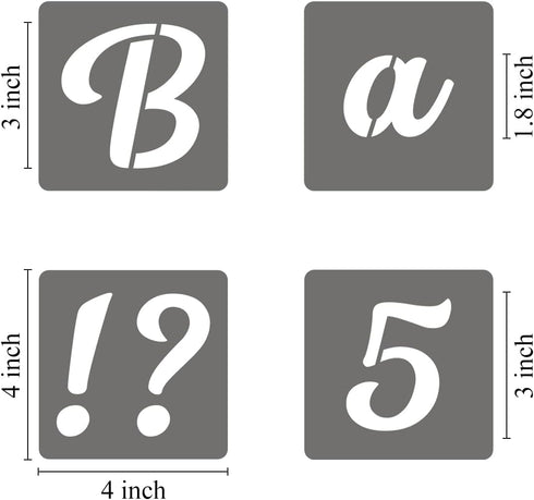 3 Inch Alphabet Letter Stencils - 70 Pack Letter Number Stencil Templates with Signs for Painting on Wood, Reusable Calligraphy Numbers and Letter...