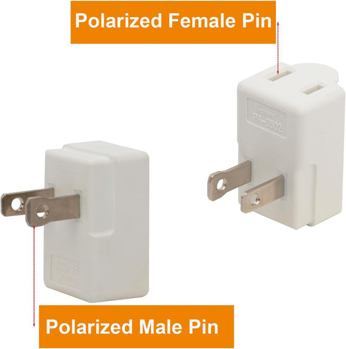 Polarized 2-Prong L Type Adapter, Vertical Right Angled Down Angle AC Adapter, NEMA 1-15P USA Outlet Saver Extension Adapter High Heat Resistant 2...
