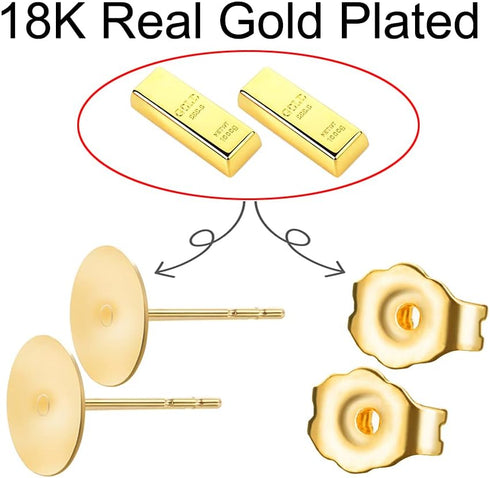 Gold Earring Posts and Backs - 400 Pcs 316L Stainless Steel Hypoallergenic Earring Studs for Jewelry Making with Butterfly Earring Backs, Earring ...