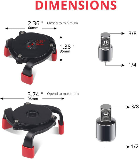 JDMON Universal Adjustable 3 Jaw Oil Filter Wrench Remover Tool for Removing Oil filters Range 2.4 inch from 3.8 inch in Diameter Include 1/2”-3/8...