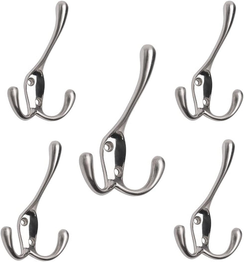 Coat Hooks with Three Flared Prongs,3.5 Inch Heavy Duty Coat Hat Hook 5 Pack Satin Nickel...