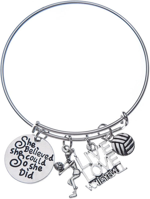 Sportybella Volleyball Bracelet- Gifts for Womens, She Believed She Could So She Did Inspirational Volleyball Jewelry - Volleyball Accessories for...