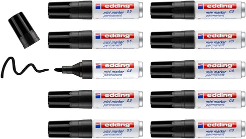 edding 0.5 mini permanent marker - black - 10 marker pens - fine round nib 1 mm - waterproof, quick-drying - smudge-proof - mini marker for cardbo...
