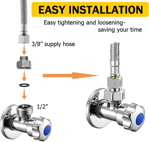Faucet Supply Hose Adapter 3/8 Male to 1/2 Female Water Line Adapter 304 Compression Fittings for Water Supply Pipe Adapter 3/8to 1/2(OD×ID:0.54"×...