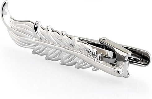 HONEY BEAR Mens Silver Leaf Tie Clip Bar for Normal Size Tie Wedding Gift 4.5cm...