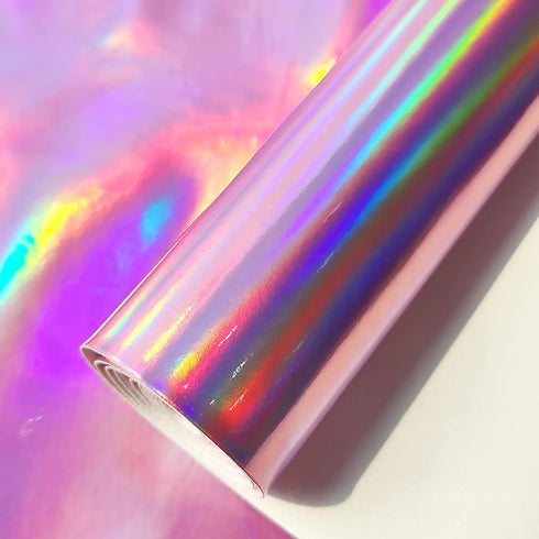 11.8"x53" Holographic Faux Leather Fabric, Mirror Reflective Vinyl for DIY Hair Bows Bags Sewing Crafts (Pink)...