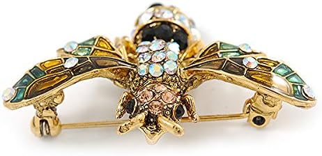 Vintage Inspired Crystal Enamel Bee Brooch in Gold Tone - 45mm Across...