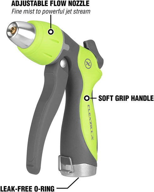 Flexzilla Garden Hose Nozzle - Heavy Duty Adjustable Flow Pistol, NFZG68-E, ZillaGreen™...