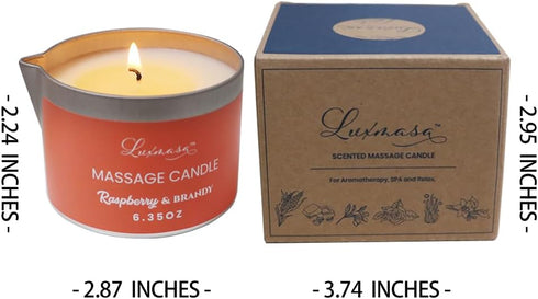 Natural Soybean Massage Candles for Massage Therapy-Romantic Candles for SPA Treatment-Body Oil Candle for Relaxation 6.35OZ (Raspberry & Brandy S...
