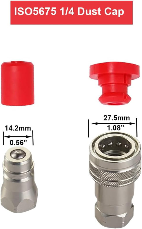 2sets ISO5765-1/4" Hydraulic Coupler Dust Cap,2 Dust Caps + 2 Plugs | Fits Sub-Compact Tractor Male + Female Hydraulic Quick connectors, Red Cap w...