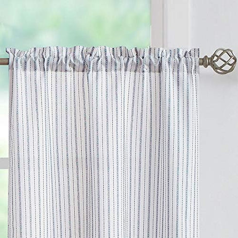 Boho Rustic Tiers Striped Sheer Curtains Pinstripe Rod Pocket Window Tiers for Living Room & Bedroom, Kitchen, Patio, Villa, 27 Inch Wide x 24 Inc...