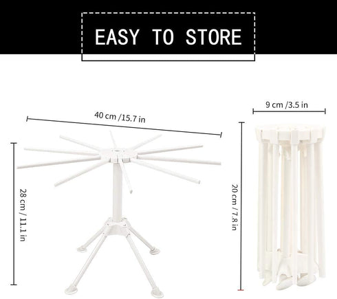 Cambom Collapsible Pasta Drying Rack - Spaghetti Noodle Drying Rack with 10 Bar Handles White...