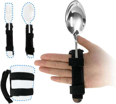 Universal Cuff Adaptive Utensil Holder for Elderly Adults Eating Handicap Utensils Feeding Therapy Tools (3 PCS) Adaptive Holder Cups Spoon Fork G...