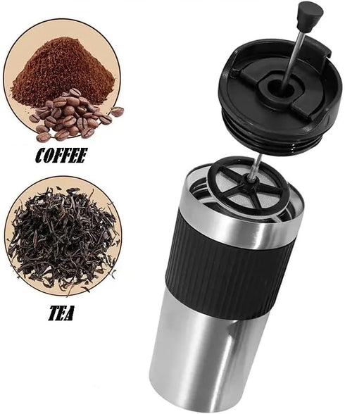 Portable coffee maker, french press, Insulated Mug with double Wall Stainless Steel, 16oz,. French Press Tumbler, French press Mug, Portable coffe...